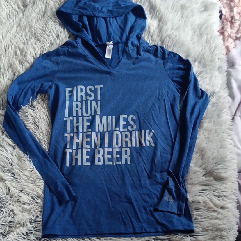 Blue Long Sleeve Women's Tee with Hood